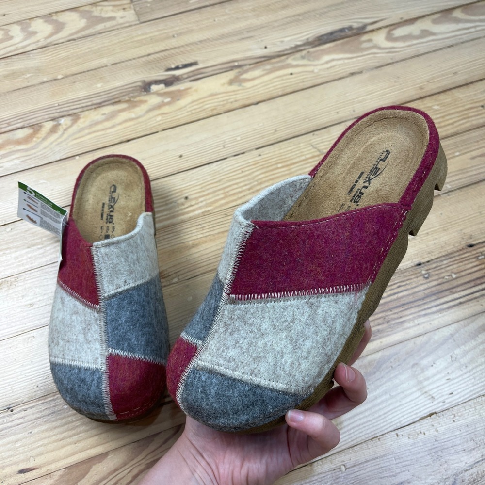 Flexus by Spring Step‎ Women Wool Felt Patchwork Clogs Mules Burgundy Size 38 7